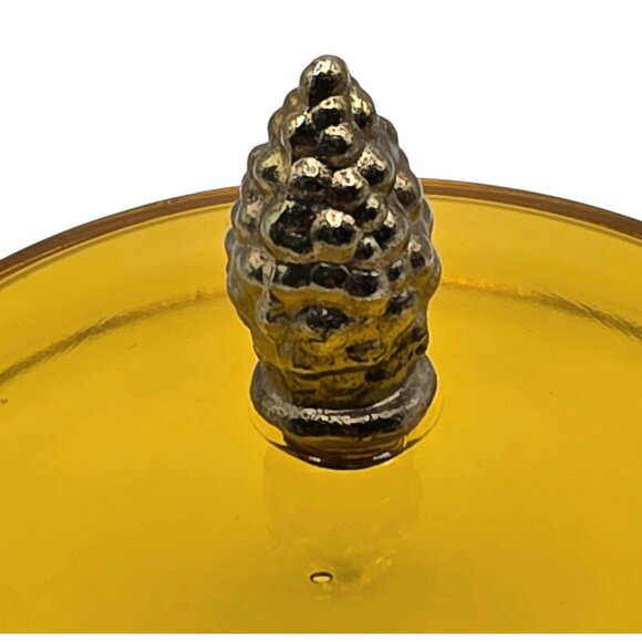 Vintage Amber Apothecary Glass Jar Lid MCM Quilted Diamond Pinecone Finial 7.5" - Picture 7 of 12